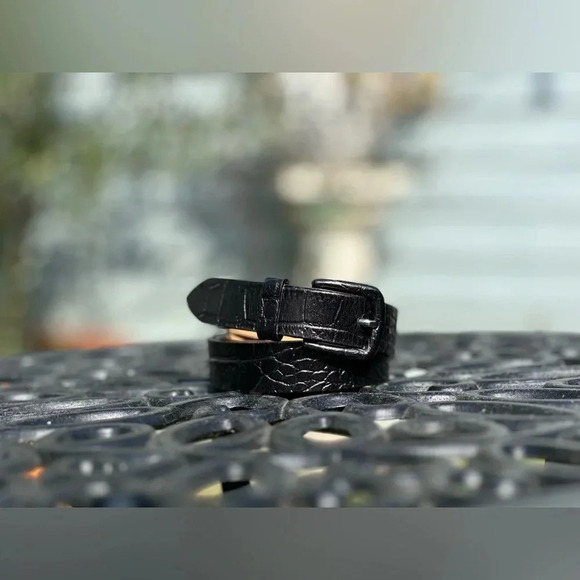 The Limited Accessories - The Limited — Crocodile Embossed Black Leather Belt